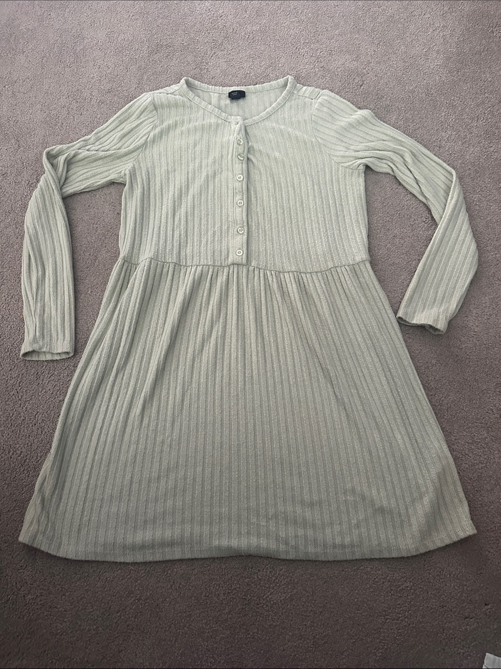 Girls' Long Sleeve Ribbed Button-Front Dress - Light Sage